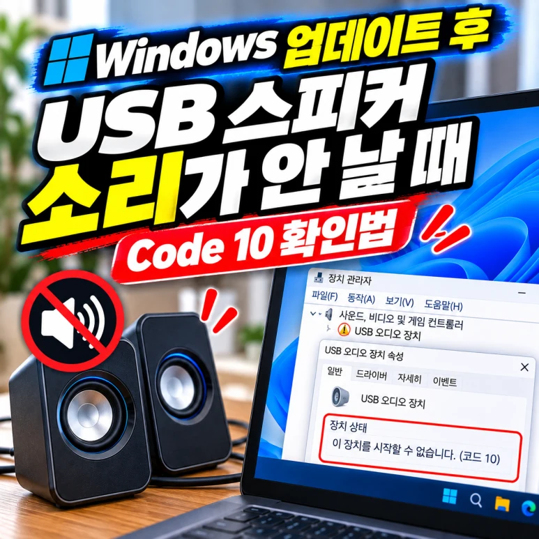 Windows 업데이트 후 USB 스피커 소리가 안 날 때|Code 10 확인법 관련 이미지